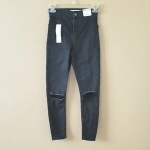 Topshop Womens Black Joni Ripped Skinny Jeans - Size 2 Petite